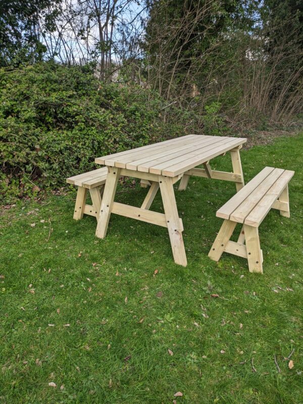 Rustic Wood Picnic Table And Bensh Set