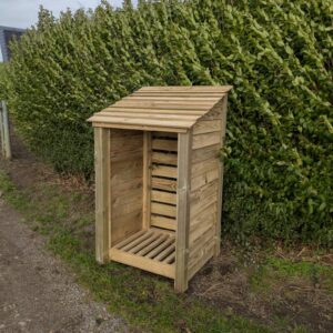 Sturdy 5ft x 3ft log store with open front design for firewood storage..