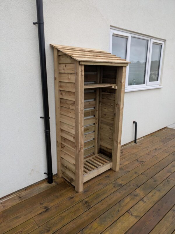 3ft Log Store Conington, Light Green, 6ft Height, 500mm Depth, with Shelf